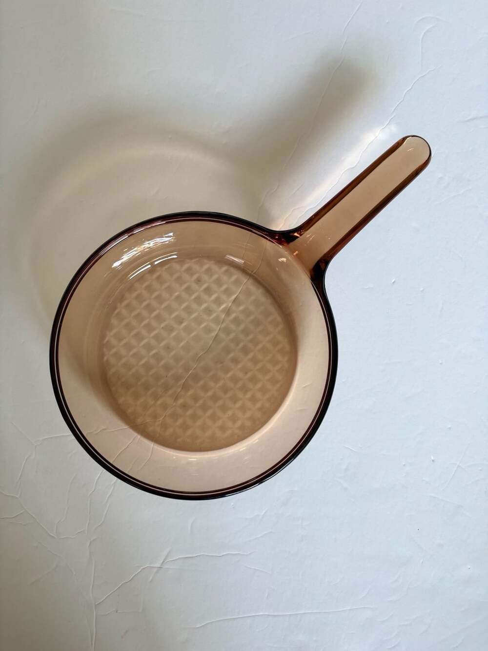 Vintage Corning Visions Amber Glass 7-Inch Frying Pan with Waffle Bottom, France